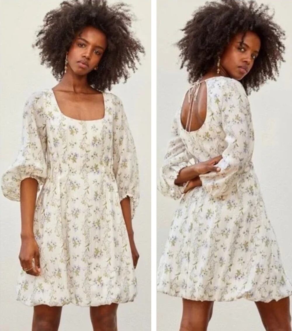 H&M x Brock Collection Floral Bubble-Hem Puff-Slv Open-Back Dress XXL COQUETTE